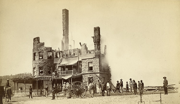 Montezuma Hotel after the August 8, 1885 Fire, Las Vegas Hot Springs, New Mexico,1885. Courtesy of the Palace of the Governors Photo Archives (NMHM/DCA), Negative Number 121216.
